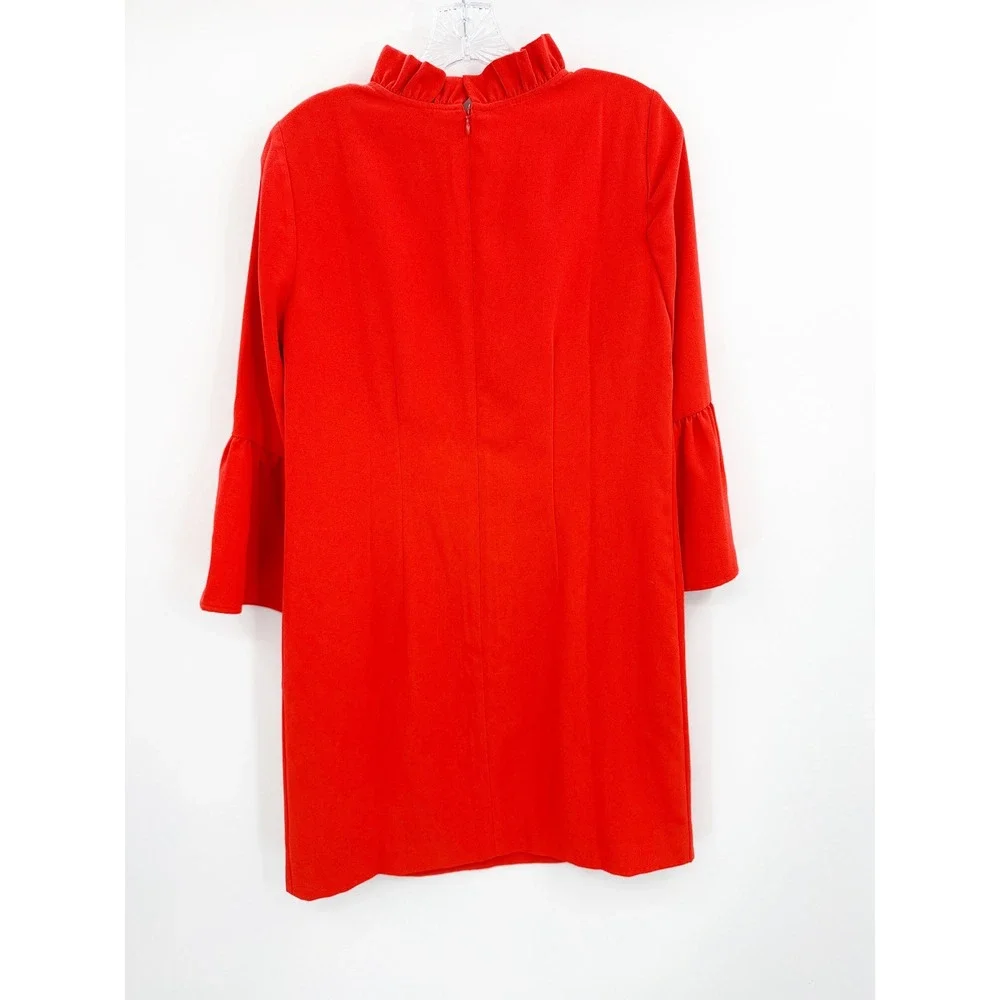 J.Crew Ruffle Neck Shift Dress 365 Crepe Brilliant Sunset Orange Red AK212 2